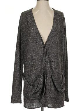 Rogan Cardigan Baby Alpaca Linen Natural Fabric Gray 2 pockets Like New SMALL